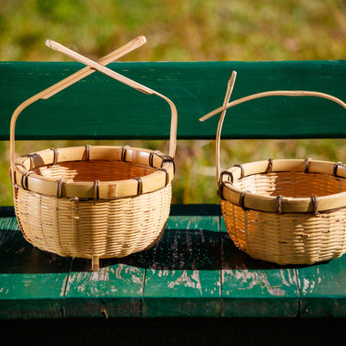 Panier en bambou avec fond chrysanthème (tissé à la main)