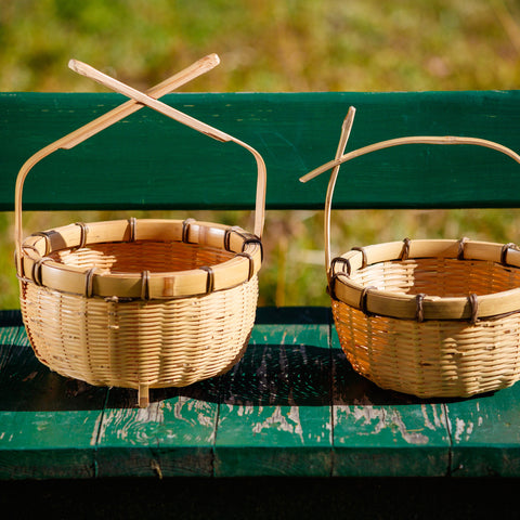 Panier en bambou avec fond chrysanthème (tissé à la main)