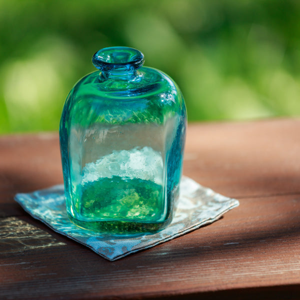 Blown Glass Vase with Square Shaped Bottom Blue (handmade)