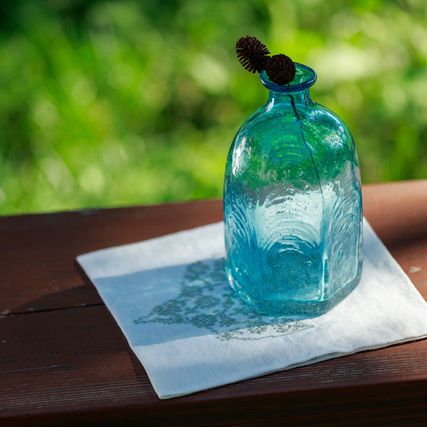 Blown Glass Vase with Hexagonal Shaped Bottom Blue (handmade)