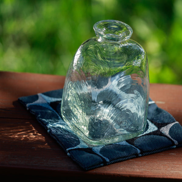 Blown Glass Vase with Hexagonal Shaped Bottom Clear