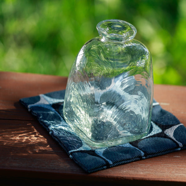Blown Glass Vase with Hexagonal Shaped Bottom Clear